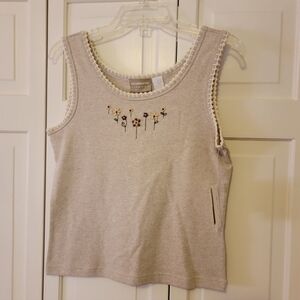 Liz Claiborne Cream Floral Embroidered Crochet-Trim Tank Size Medium NWT